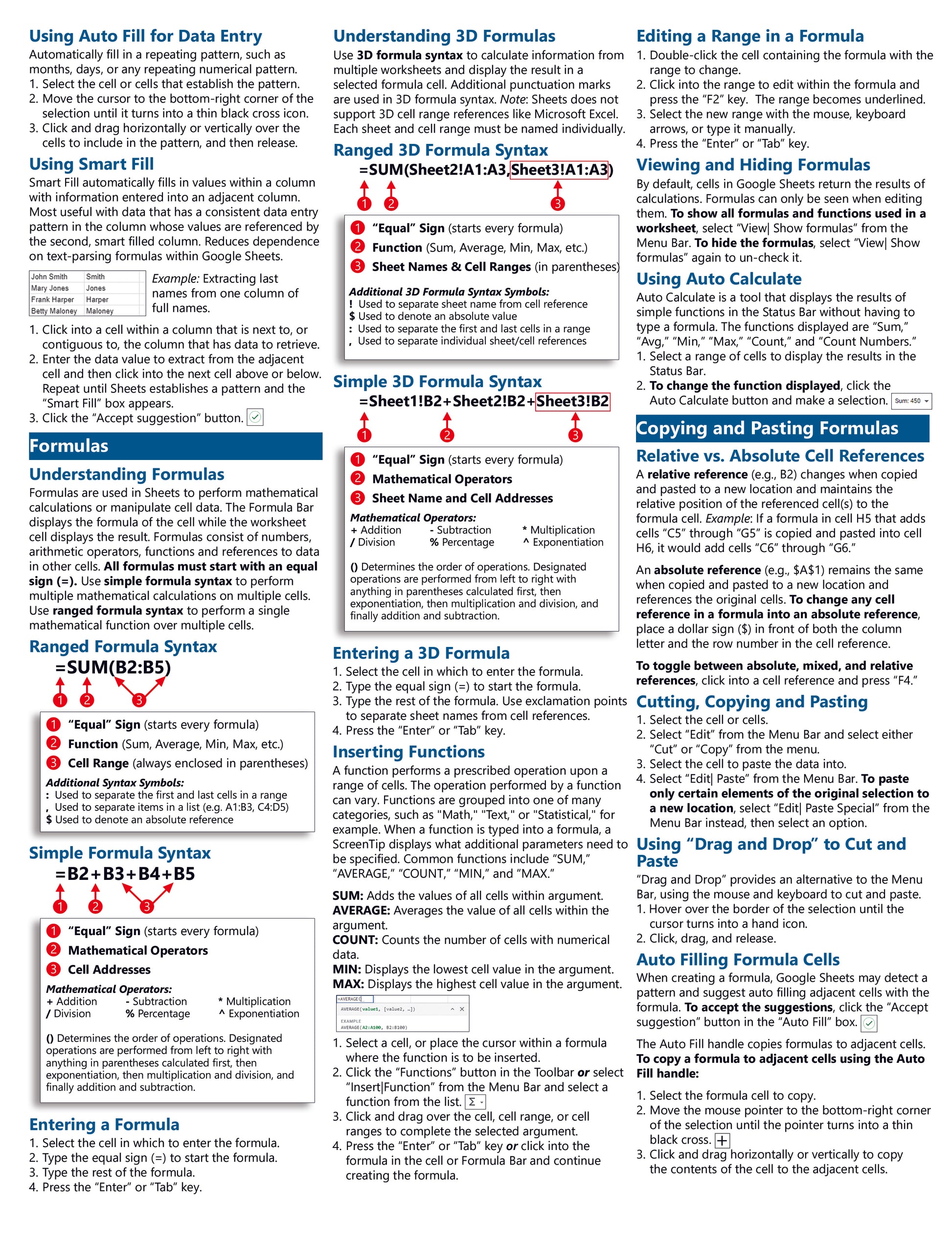 Google Sheets Quick Reference Guide.