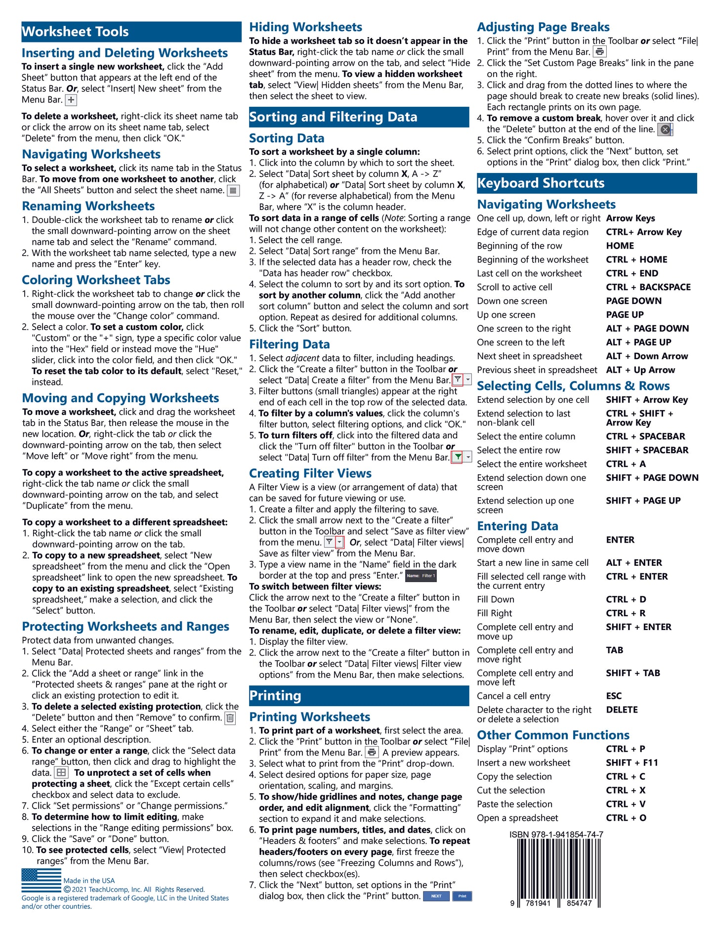 Google Sheets Quick Reference Guide.