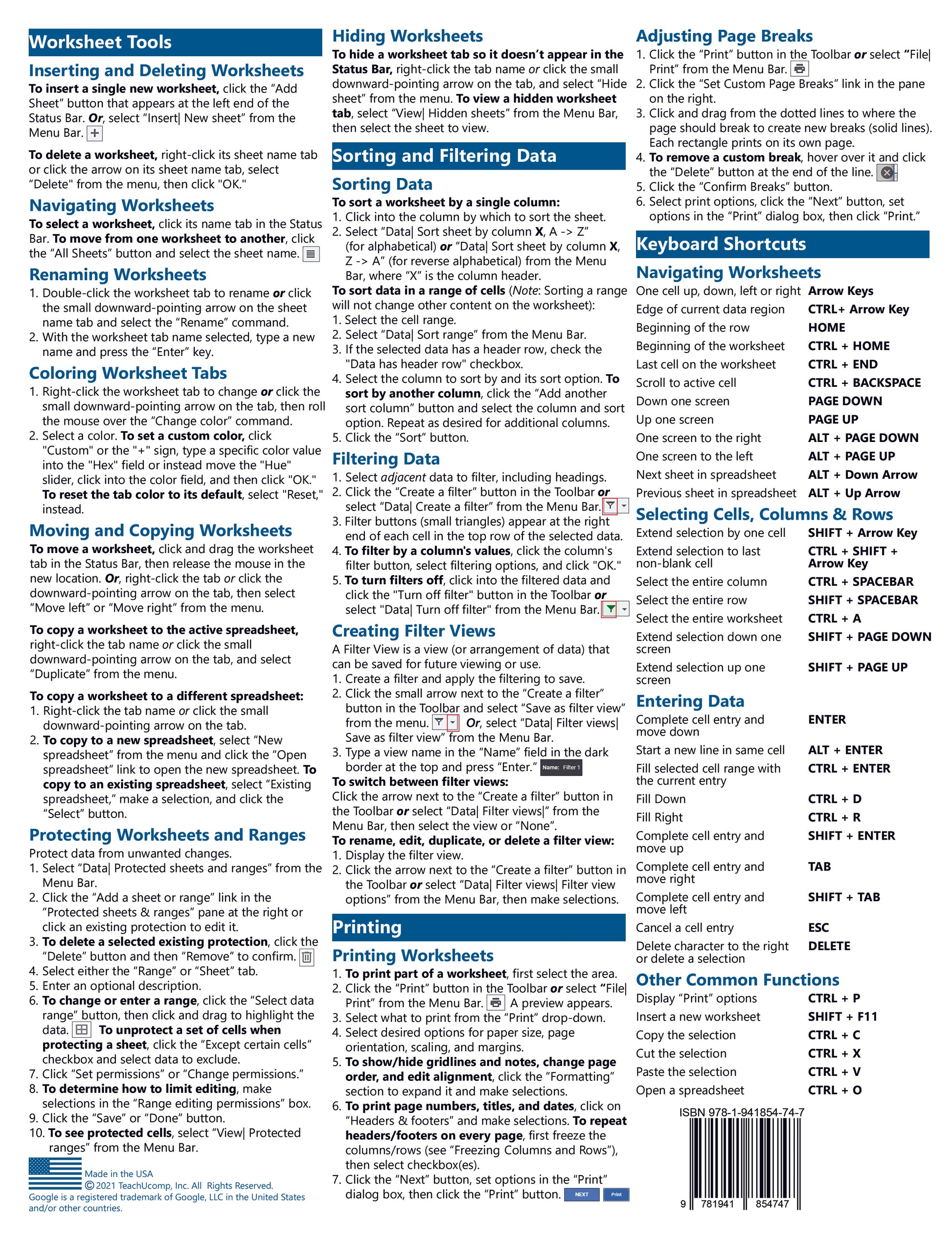 Google Sheets Quick Reference Guide.