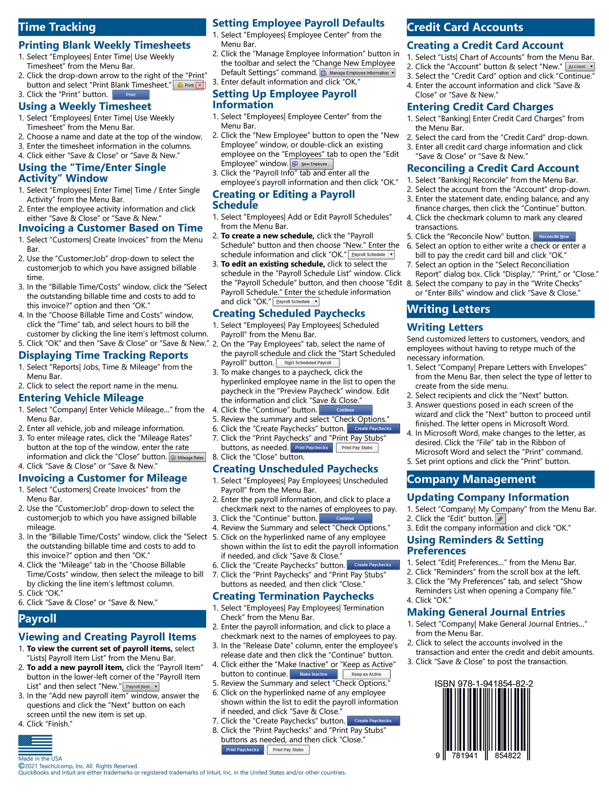 QuickBooks Desktop Pro 2022 Quick Reference Guide.