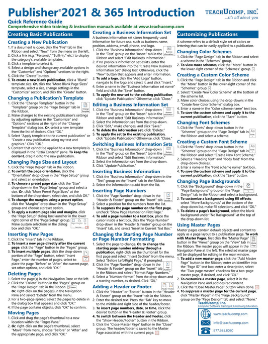 Microsoft Publisher 2021 Quick Reference Guide.