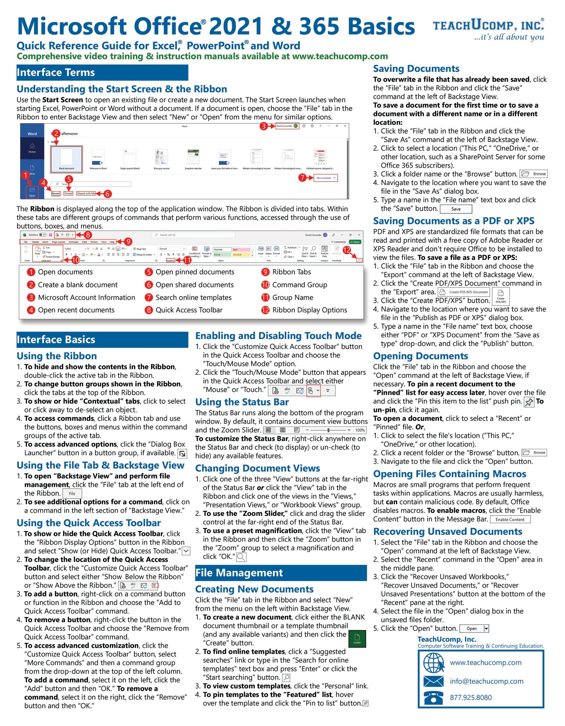 Microsoft Office 2021 Quick Reference Guide.