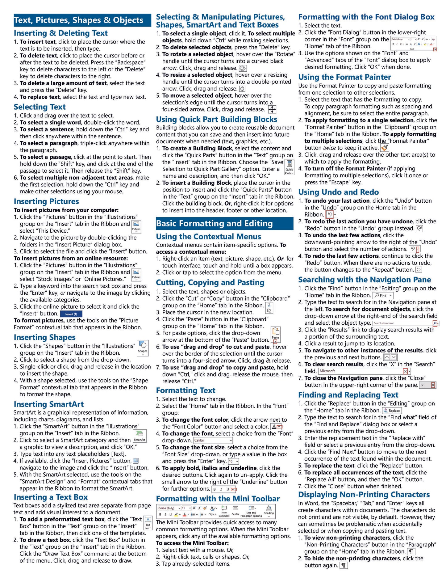 Microsoft Word 2021 Quick Reference Guide.