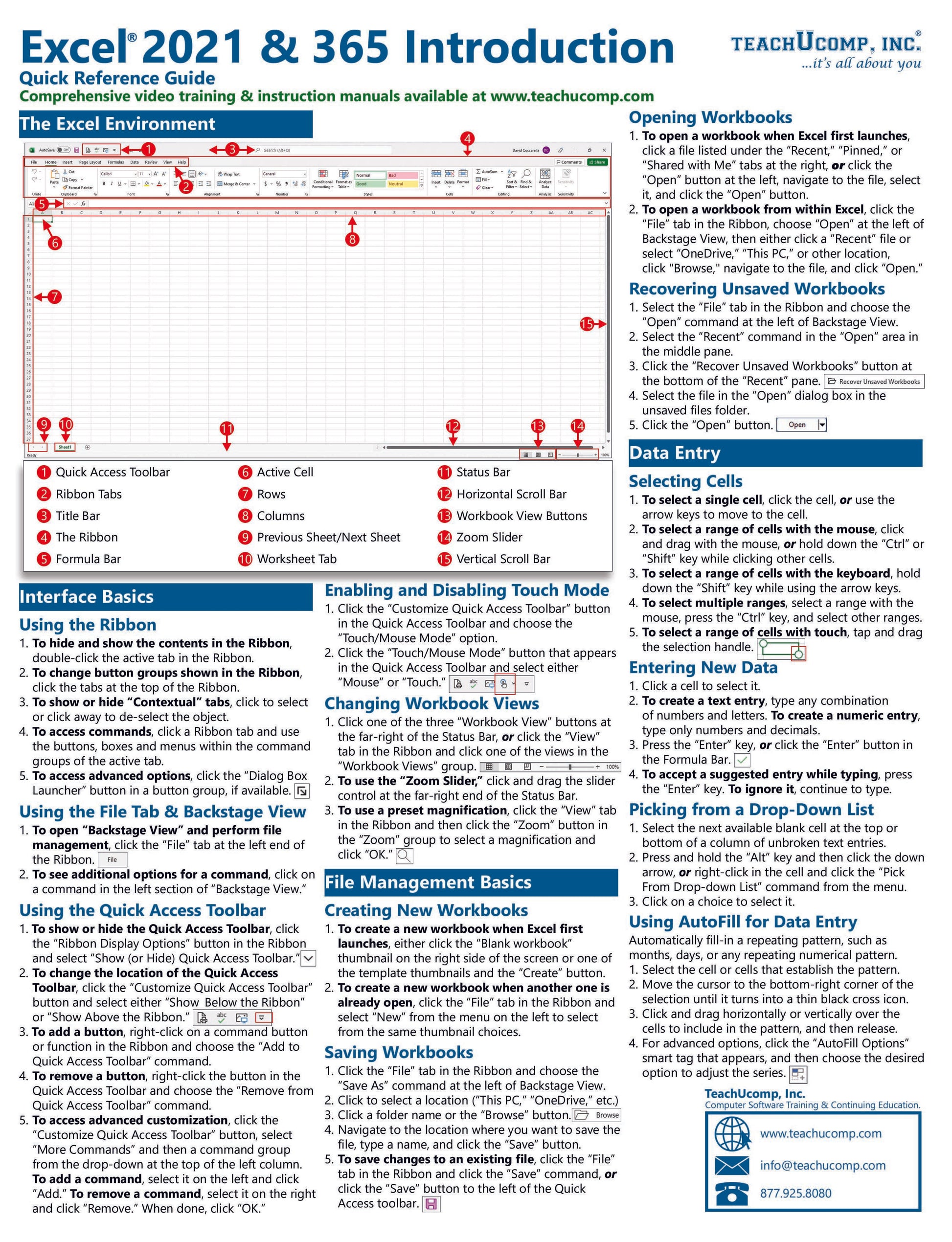 Microsoft Excel 2021 Quick Reference Guide.