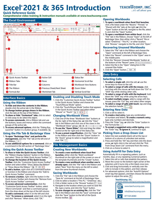 Microsoft Excel 2021 Quick Reference Guide.