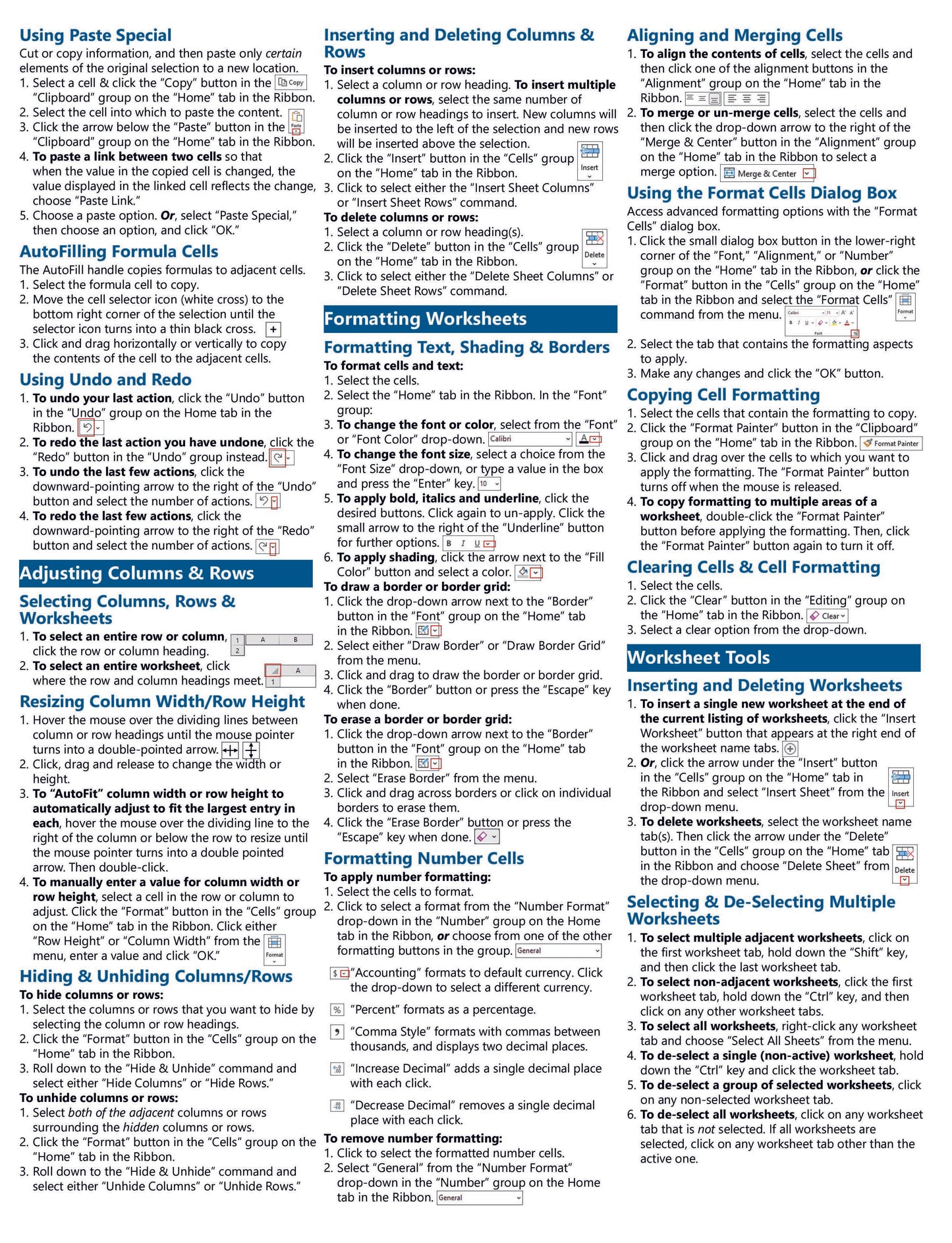 Microsoft Excel 2021 Quick Reference Guide.