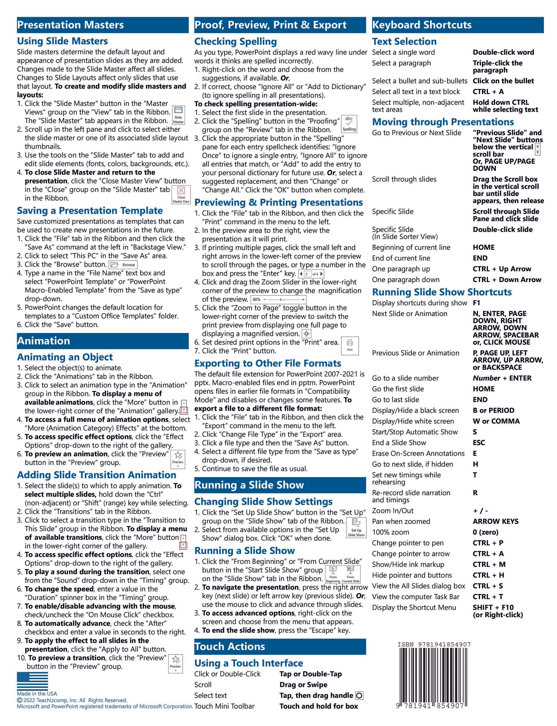 Microsoft PowerPoint 2021 Quick Reference Guide.