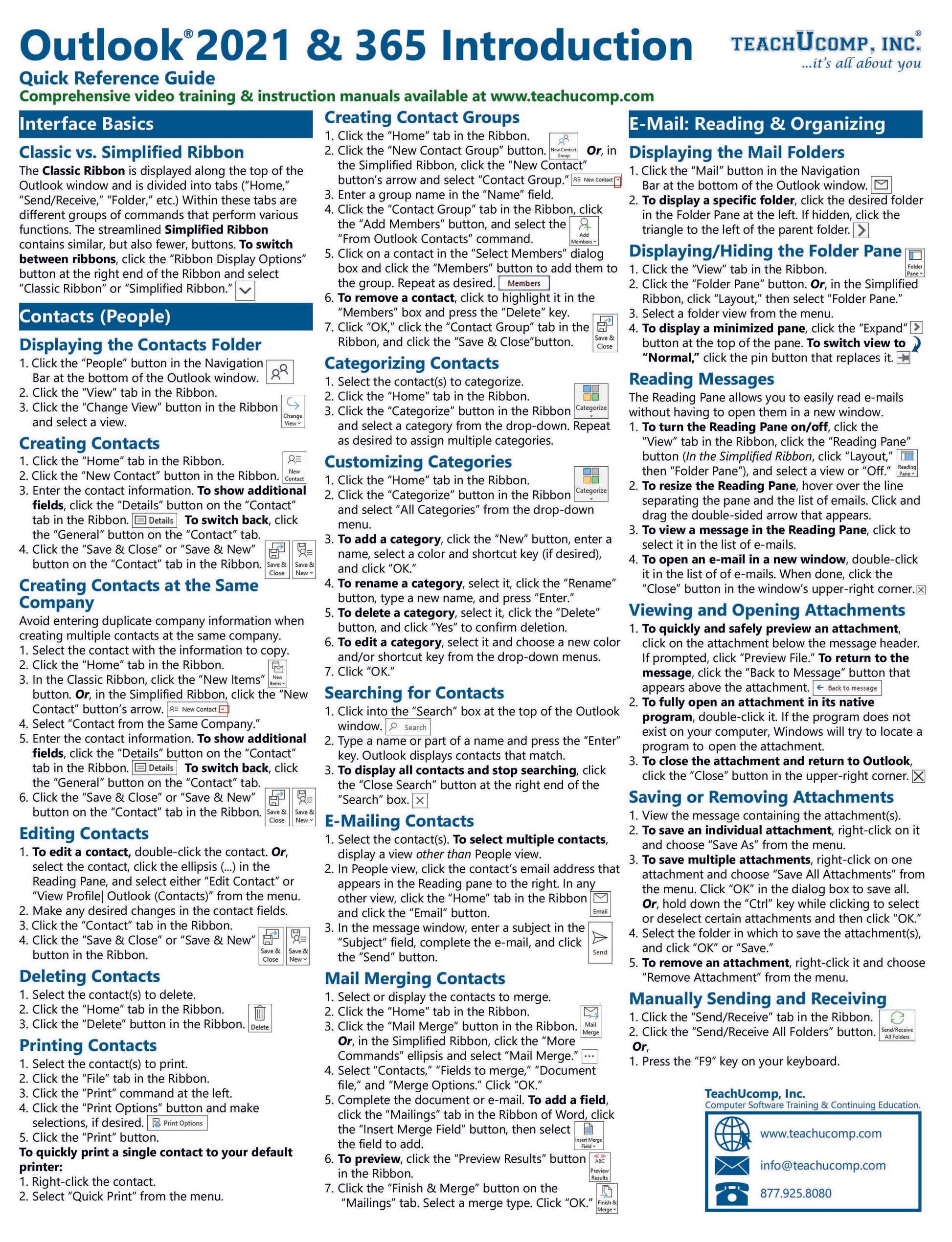 Microsoft Outlook 2021 Quick Reference Guide.