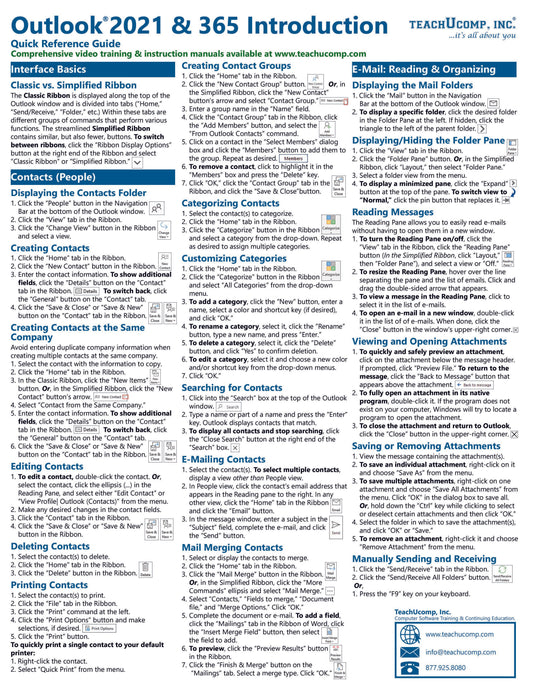 Microsoft Outlook 2021 Quick Reference Guide.