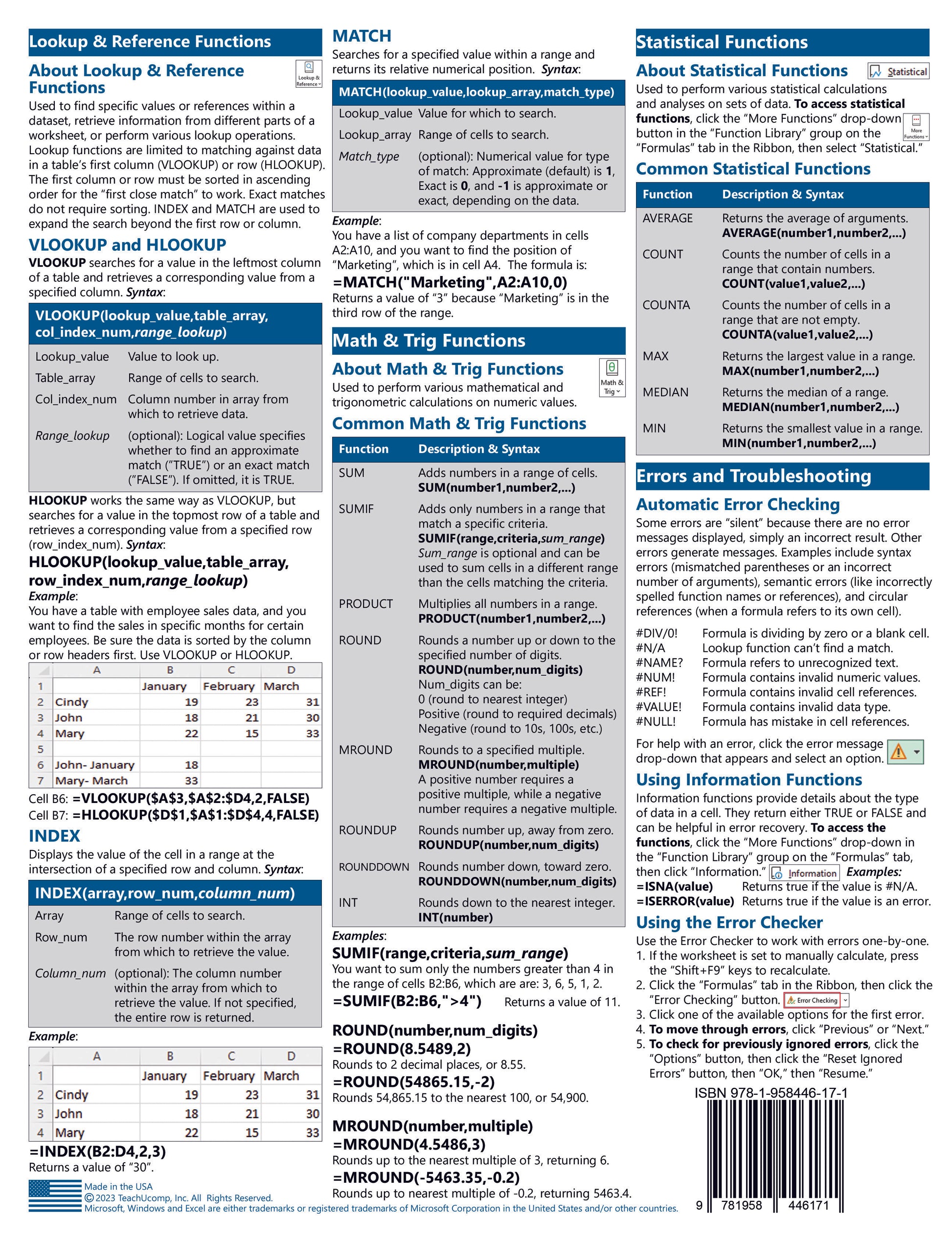 Microsoft Excel Formulas and Functions Quick Reference Guide.