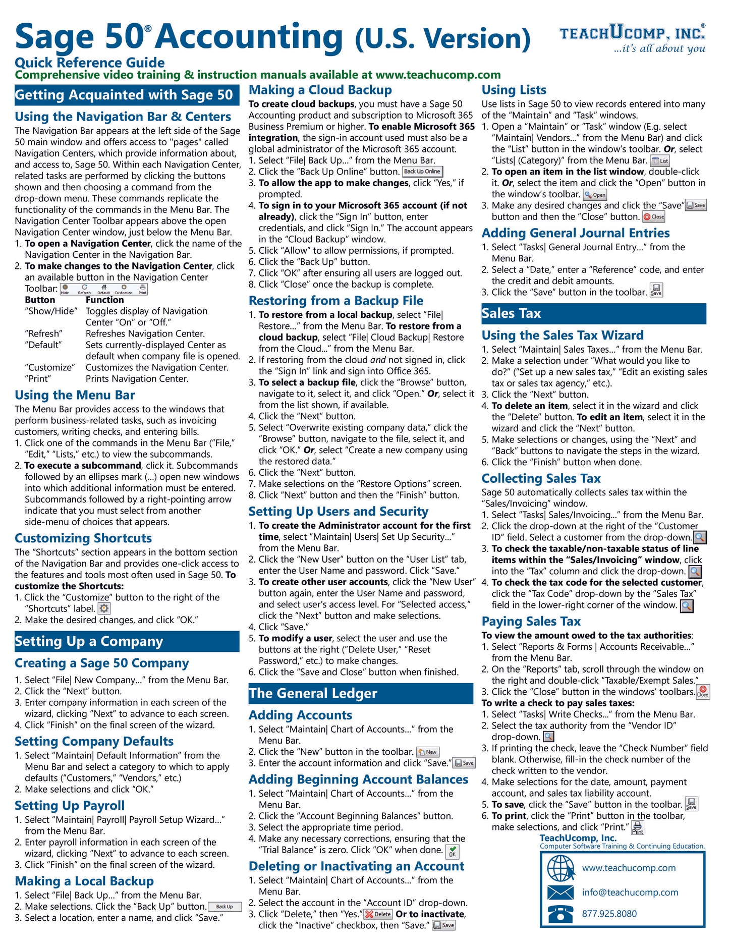 Quick Reference Guide for Sage 50 Accounting software.