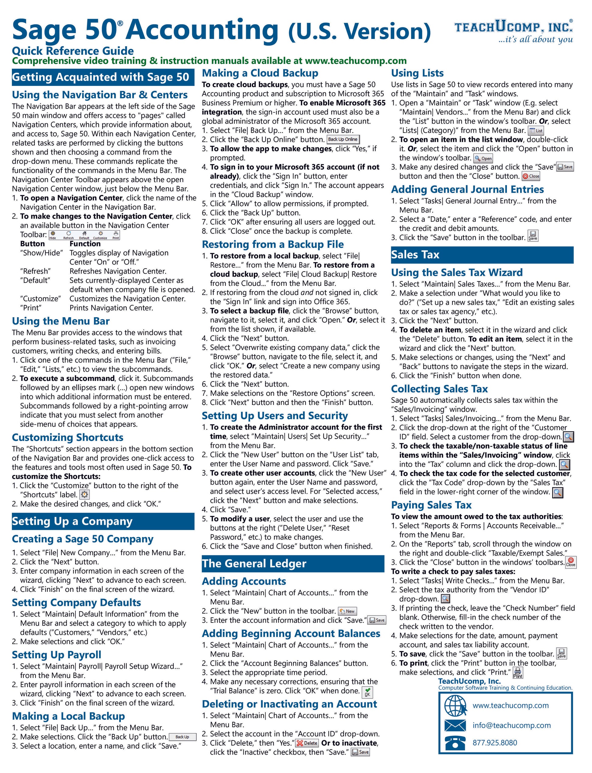 Quick Reference Guide for Sage 50 Accounting software.