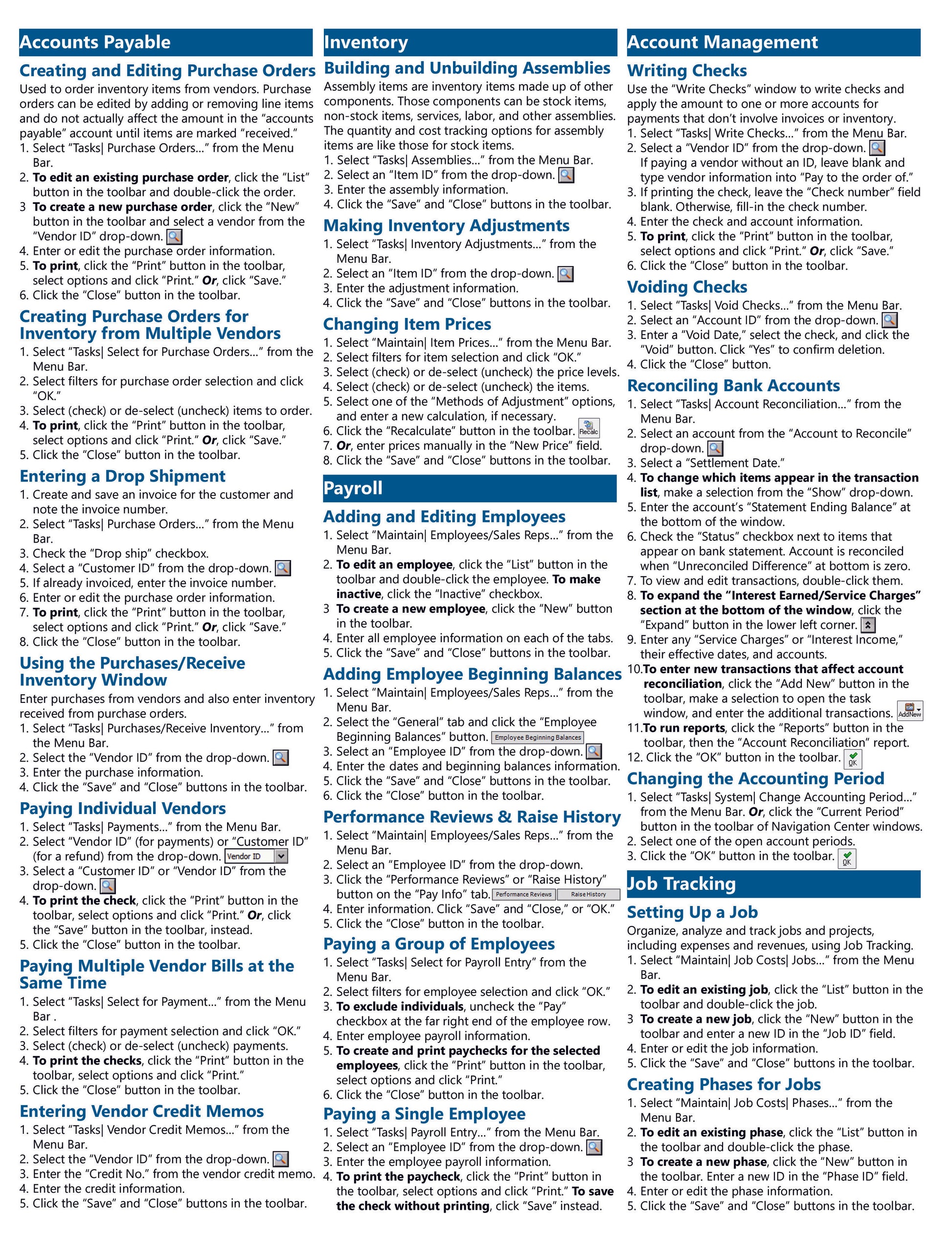 Quick Reference Guide for Sage 50 Accounting software.