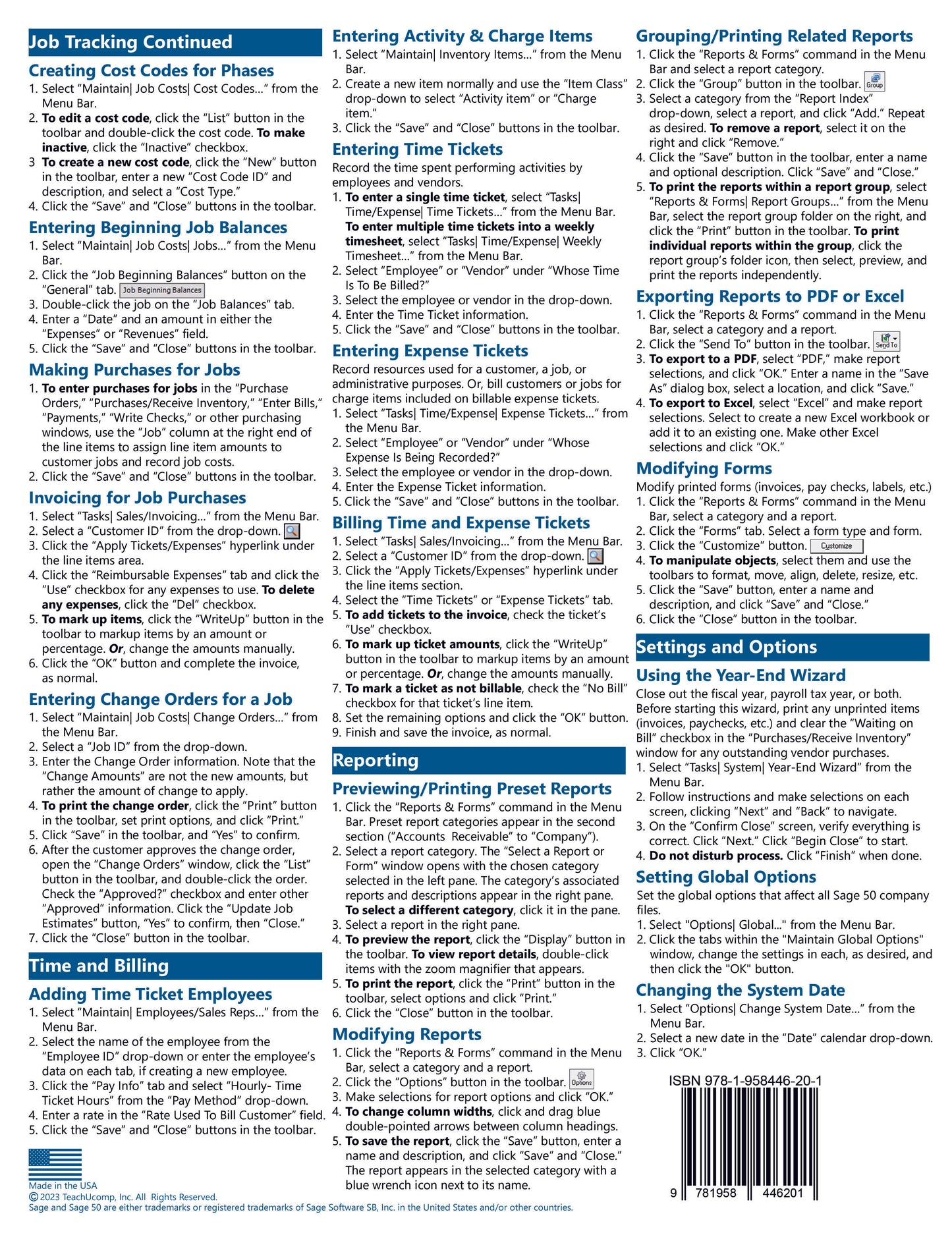 Quick Reference Guide for Sage 50 Accounting software.