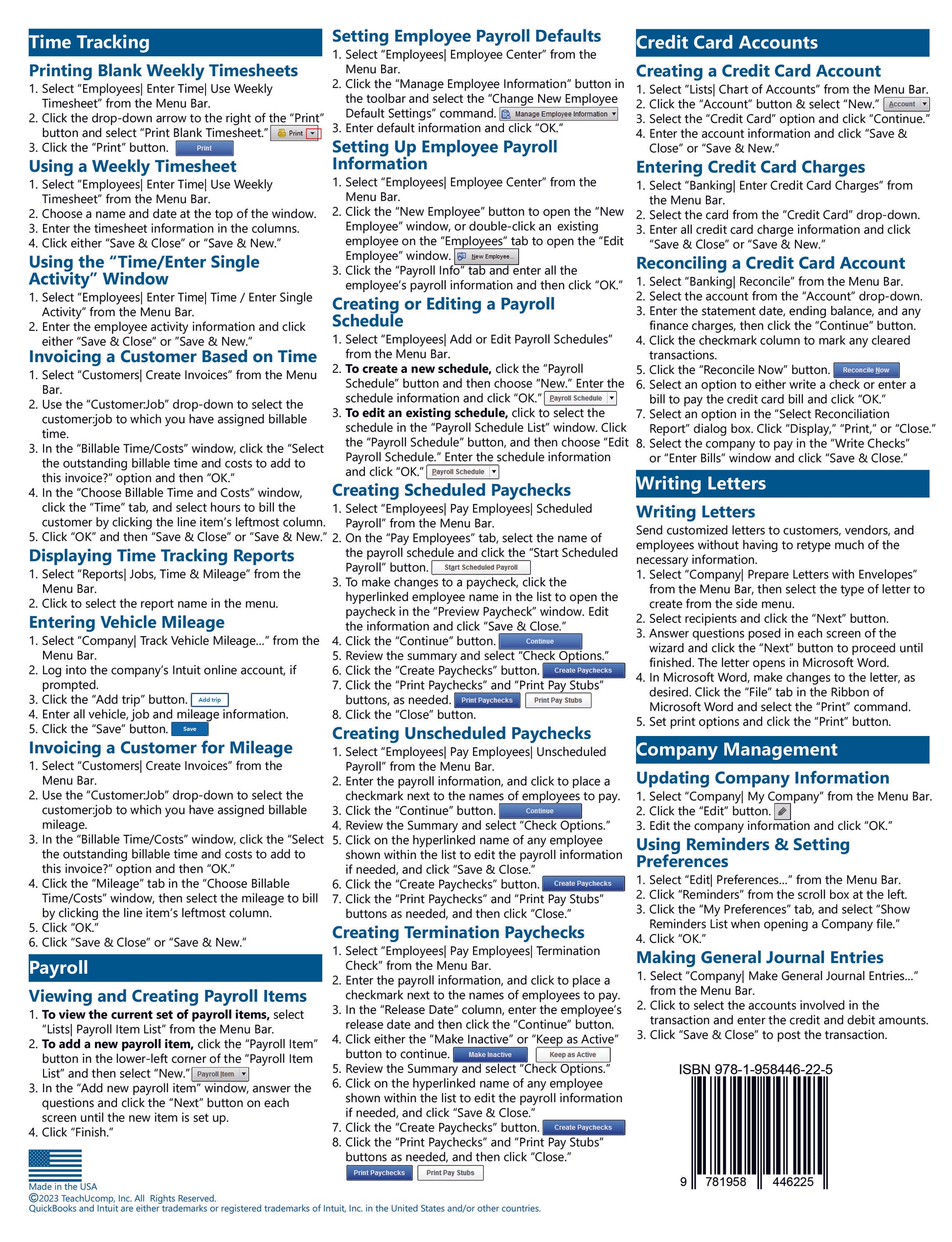 QuickBooks Desktop Pro 2024 Quick Reference Guide.