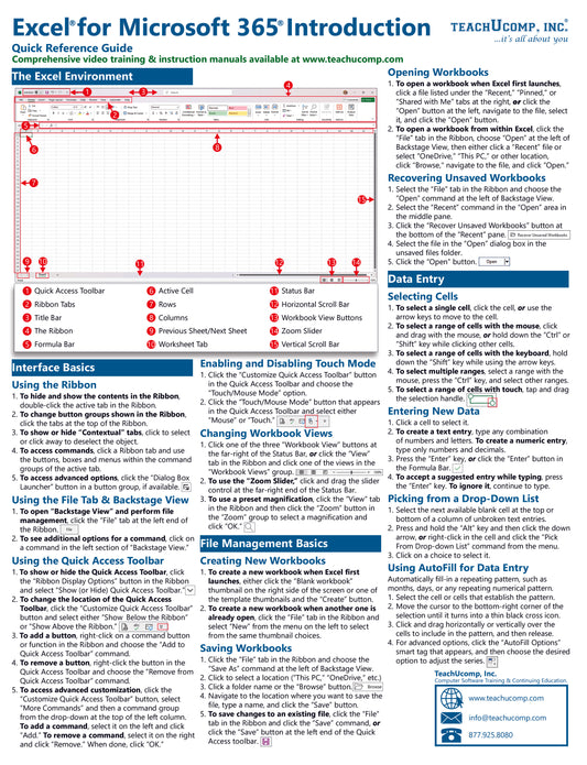 Excel for Microsoft 365 Quick Reference Guide.