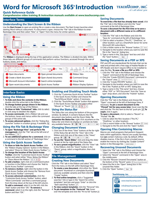 Word for Microsoft 365 Quick Reference Guide.