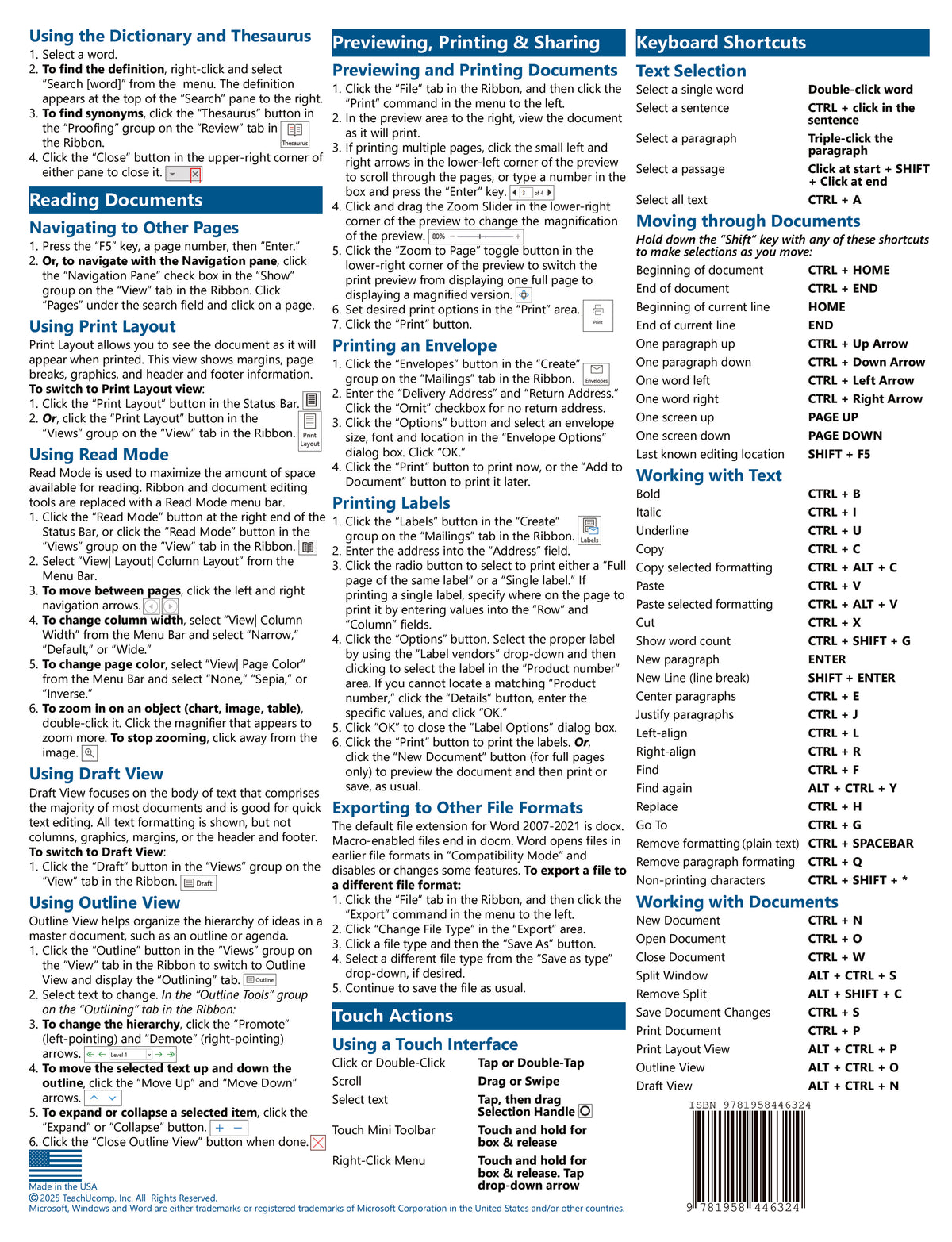 March Quick Reference Guide Word for Microsoft 365 Introductory Quick Reference Guide – teachucomp