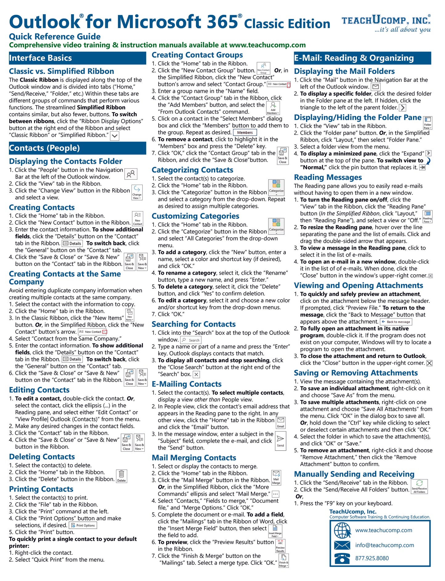 Quick Reference Guide for Outlook for Microsoft 365 Classic Edition.