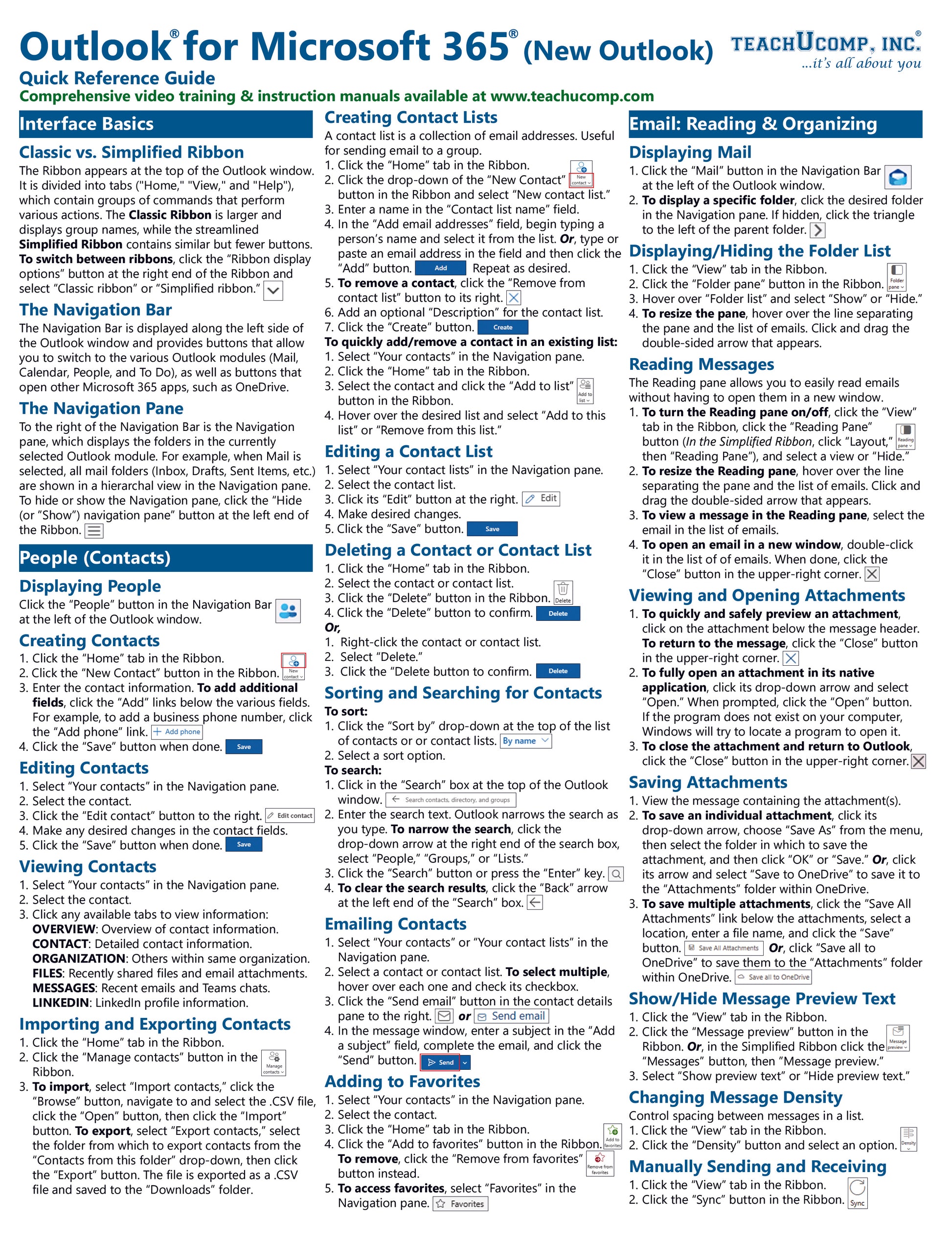 Outlook for Microsoft 365 (New Outlook) Quick Reference Guide.