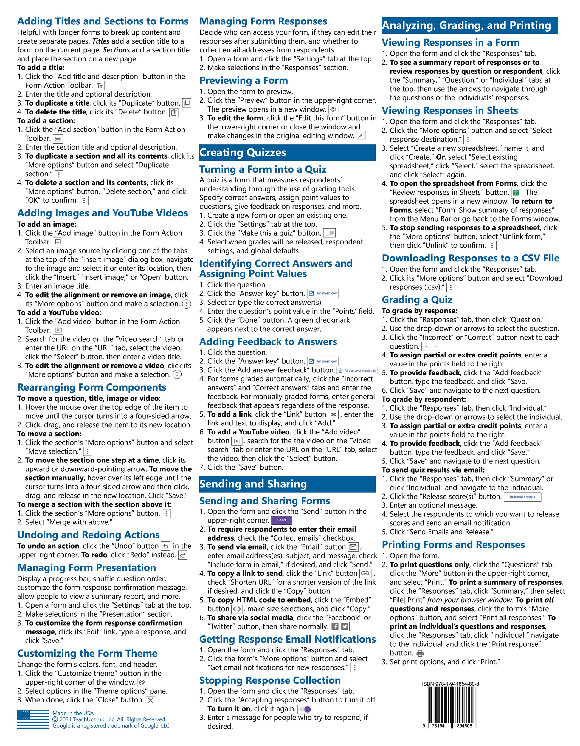 Google Forms Quick Reference Guide.