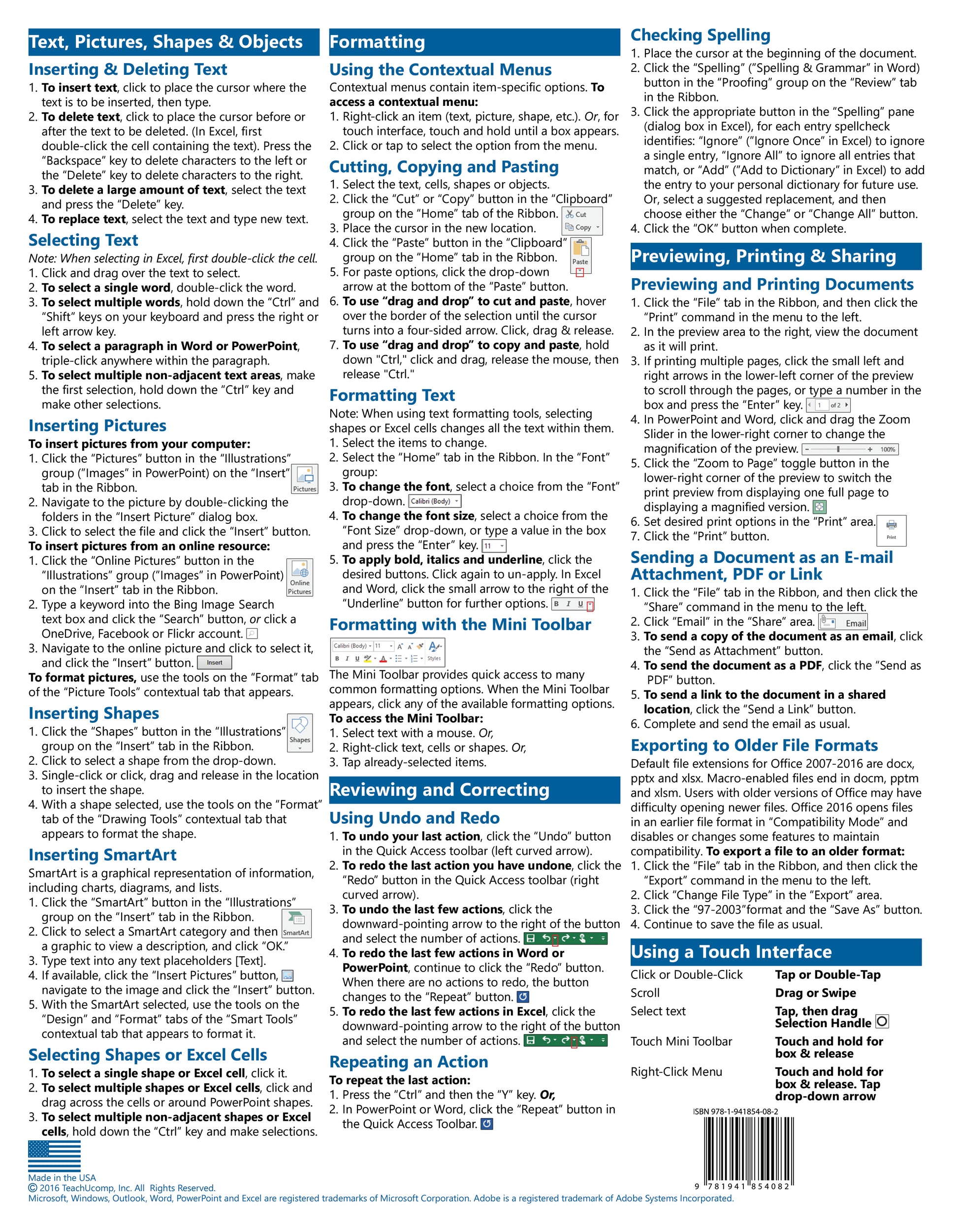 Microsoft Office 2016 Basics Quick Reference Guide.