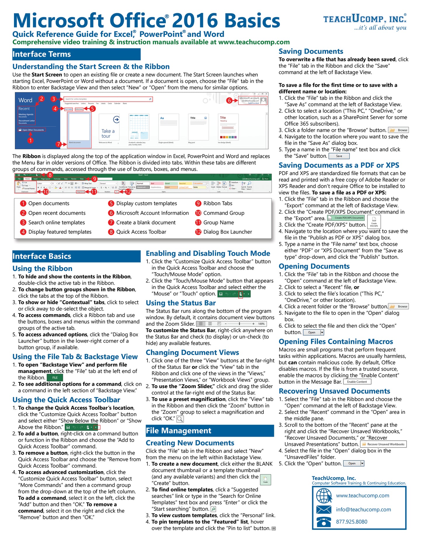 Microsoft Office 2016 Basics Quick Reference Guide.