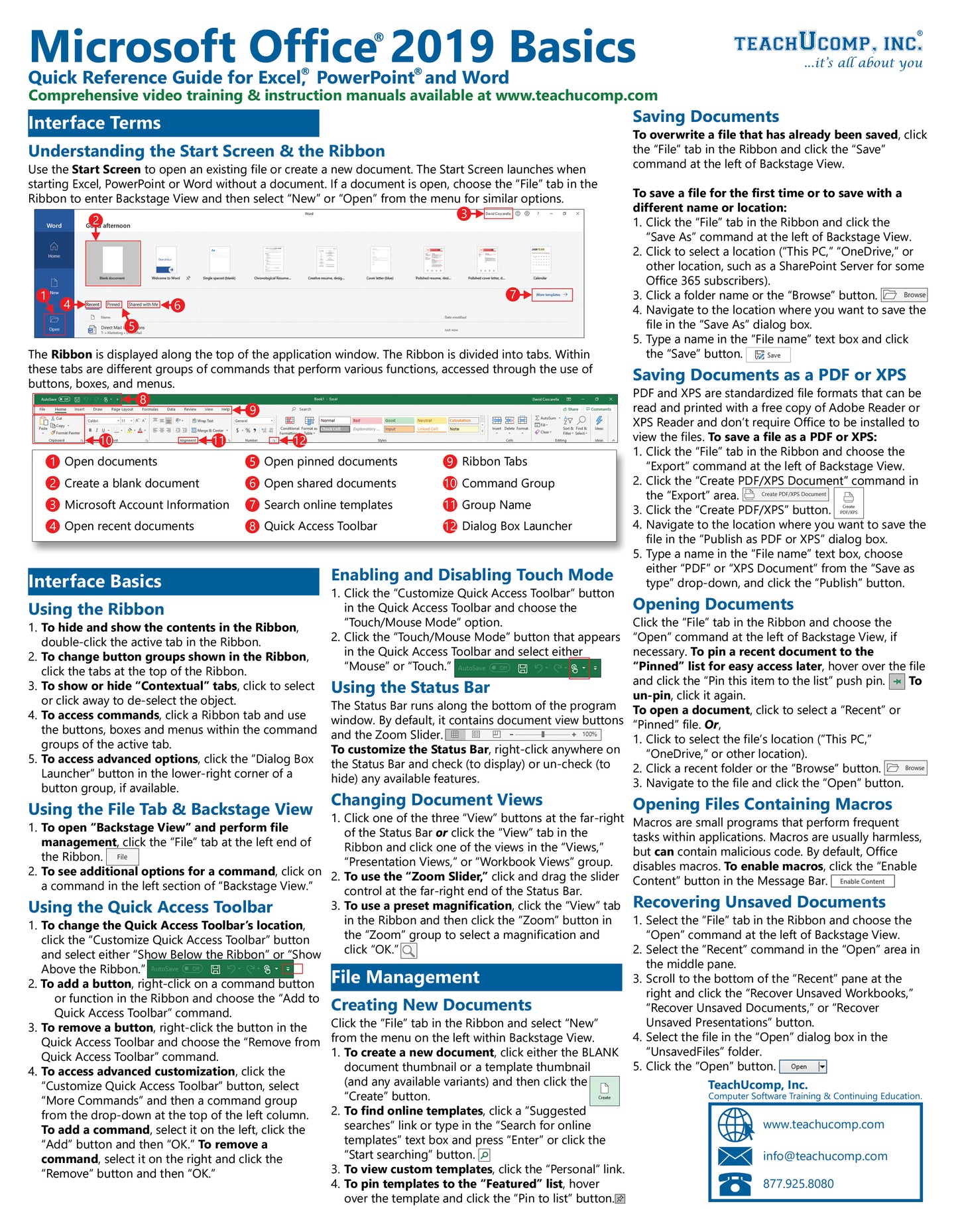 Microsoft Office 2019 Basics Quick Reference Guide.