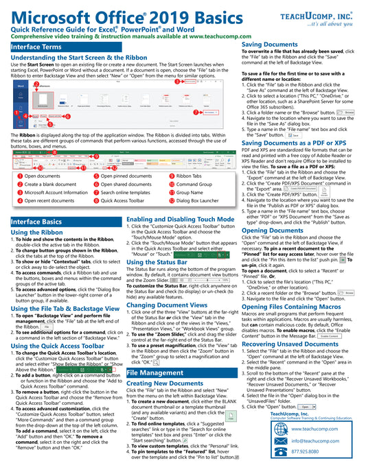 Microsoft Office 2019 Basics Quick Reference Guide.