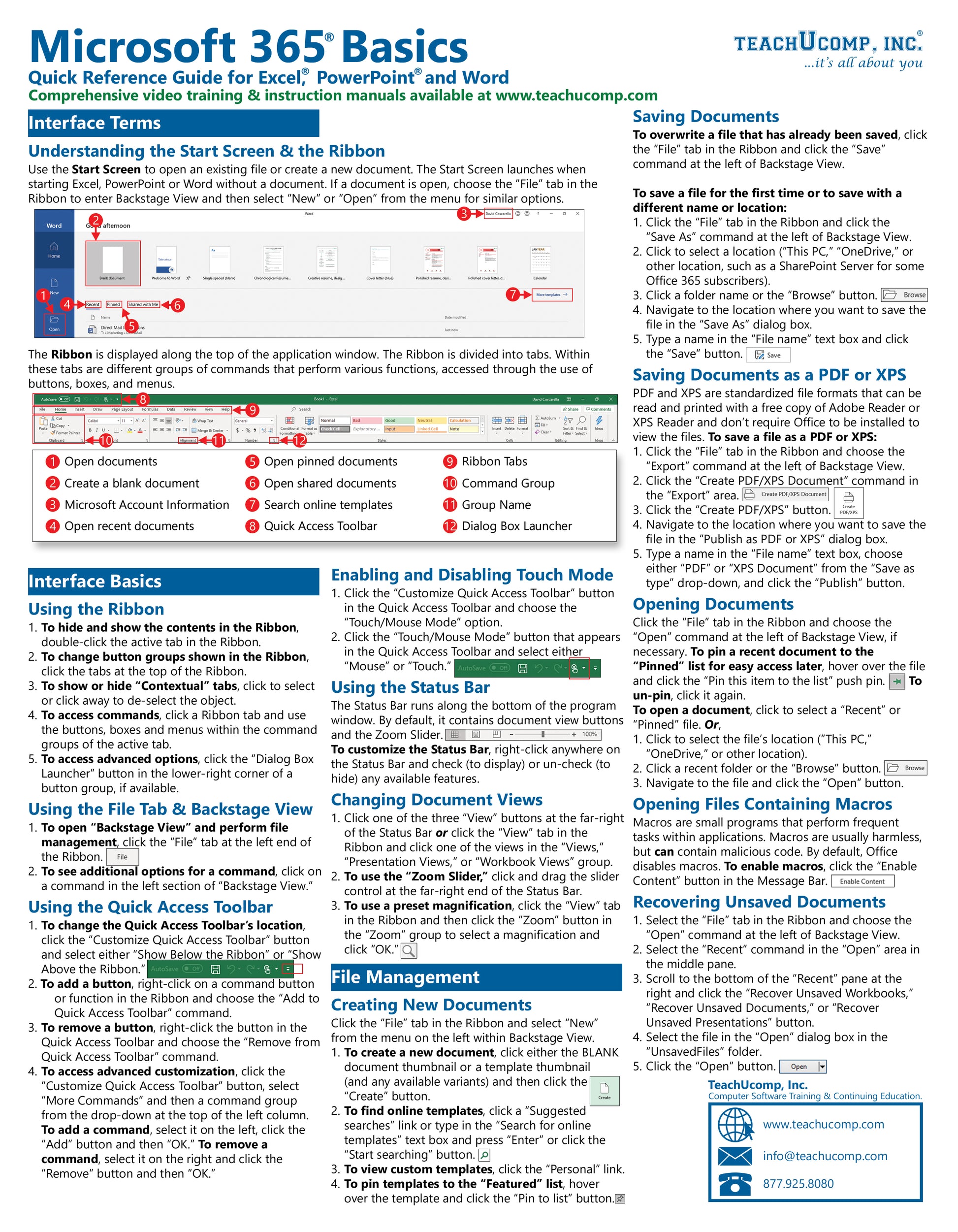 Microsoft 365 Basics Quick Reference Guide.