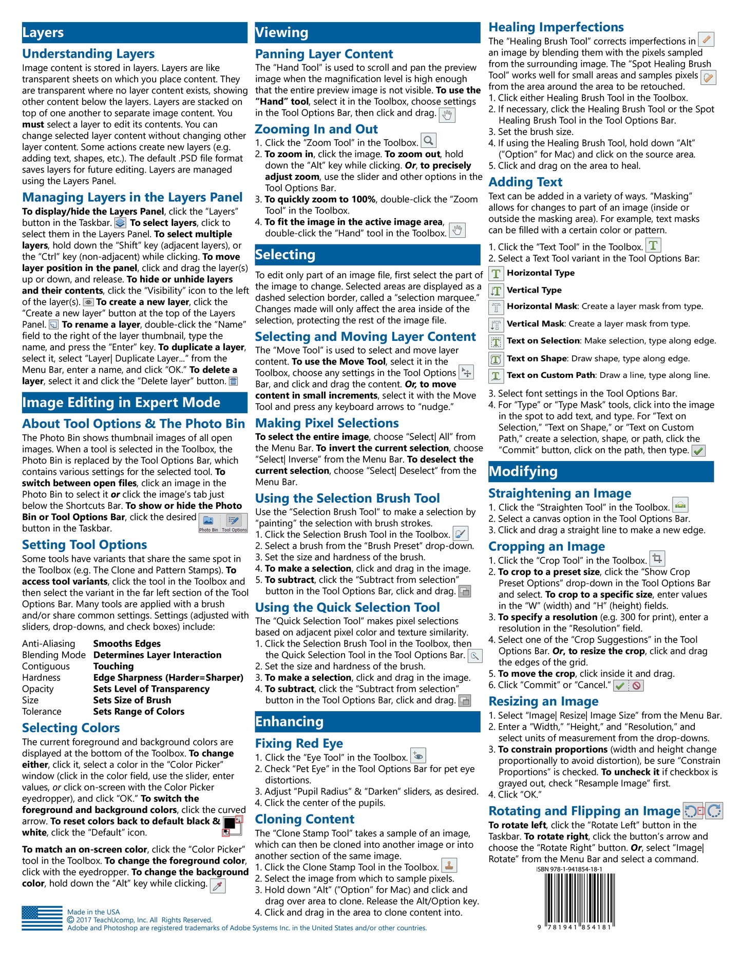 Photoshop Elements 2018 Quick Reference Guide.