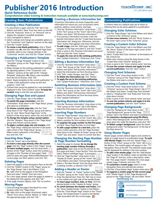 Microsoft Publisher 2016 Quick Reference Guide.