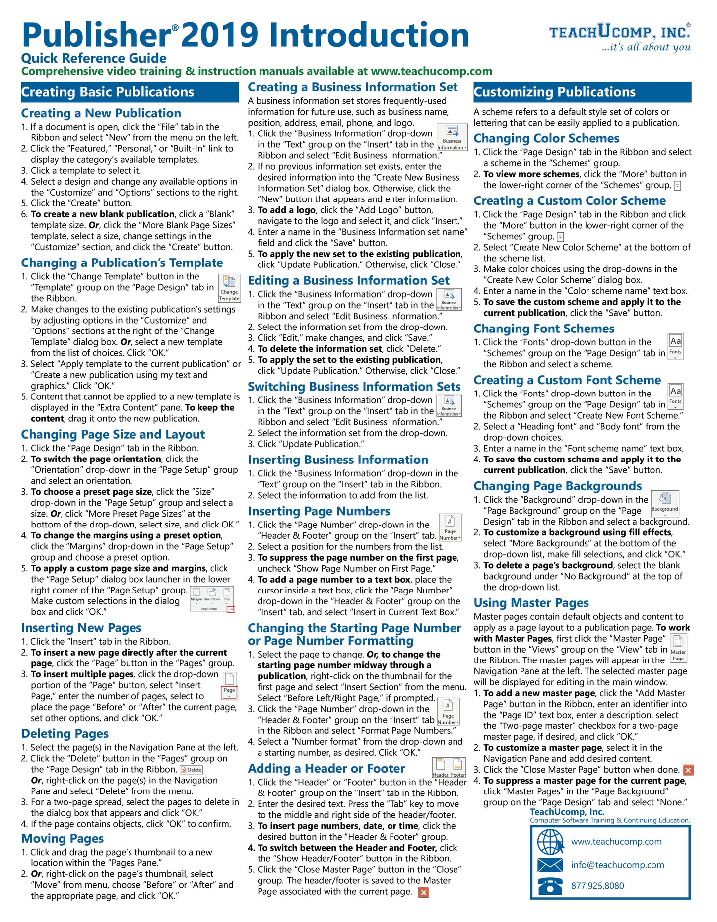 Microsoft Publisher 2019 Quick Reference Guide.