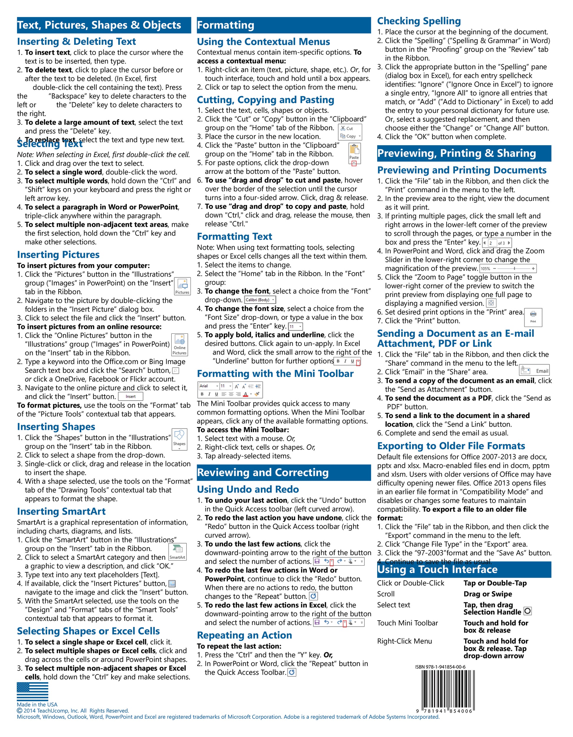 Microsoft Office 2013 Basics Quick Reference Guide.
