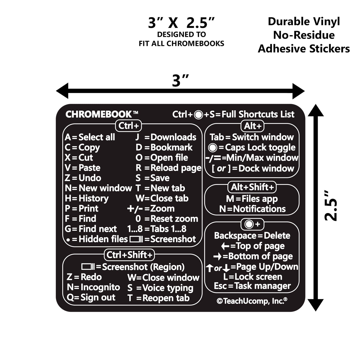 Chrome OS Keyboard Shortcuts Sticker