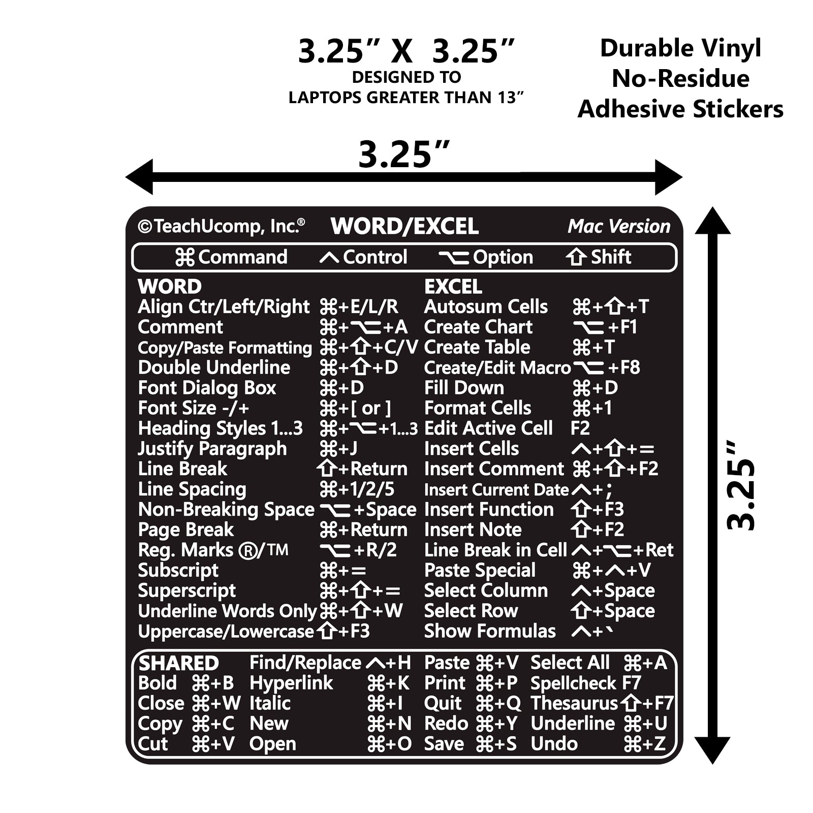 Word and Excel (Mac) 2022 Keyboard Shortcuts Sticker image 2