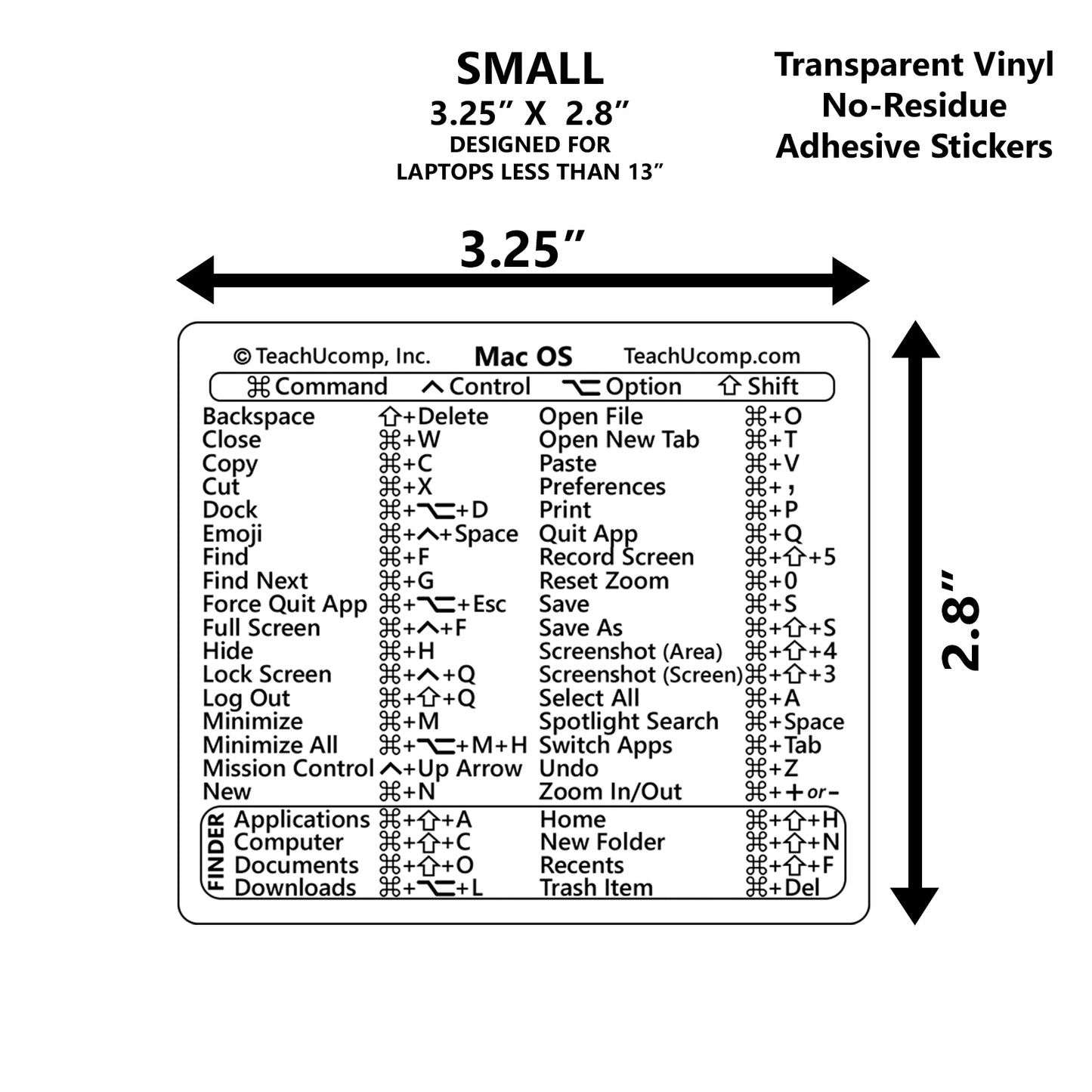 macOS Keyboard Shortcuts Sticker - CLEAR- SMALL 3.25"x2.8" image
