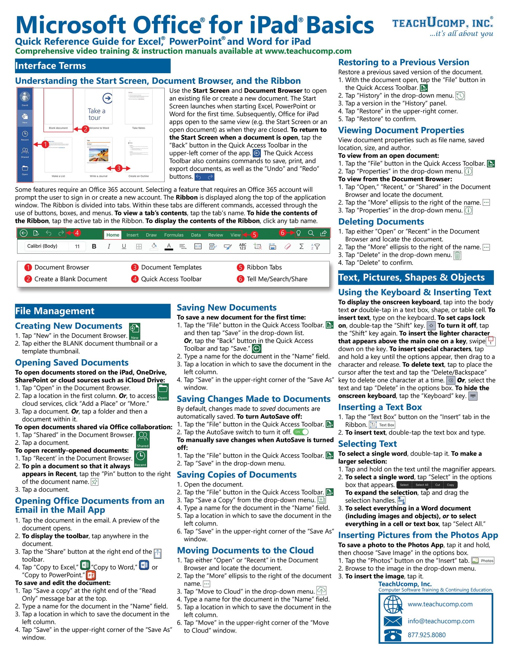 Microsoft Office for iPad Basics Quick Reference Guide.