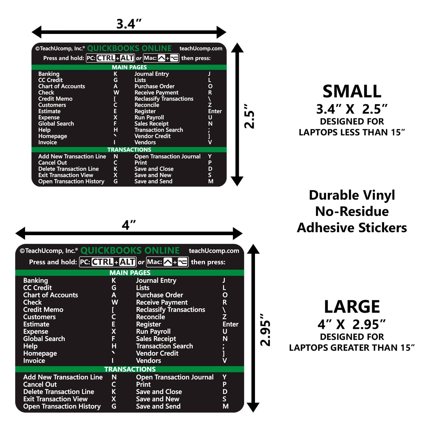 QuickBooks Online Keyboard Shortcuts Sticker