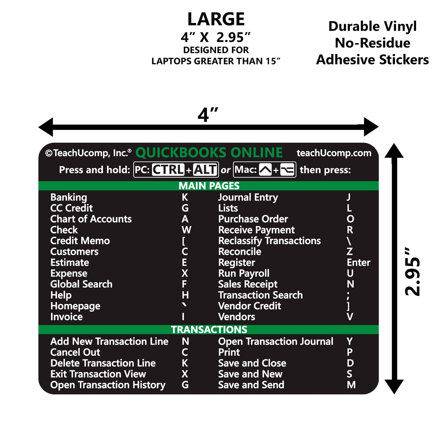 QuickBooks Online Keyboard Shortcuts Sticker