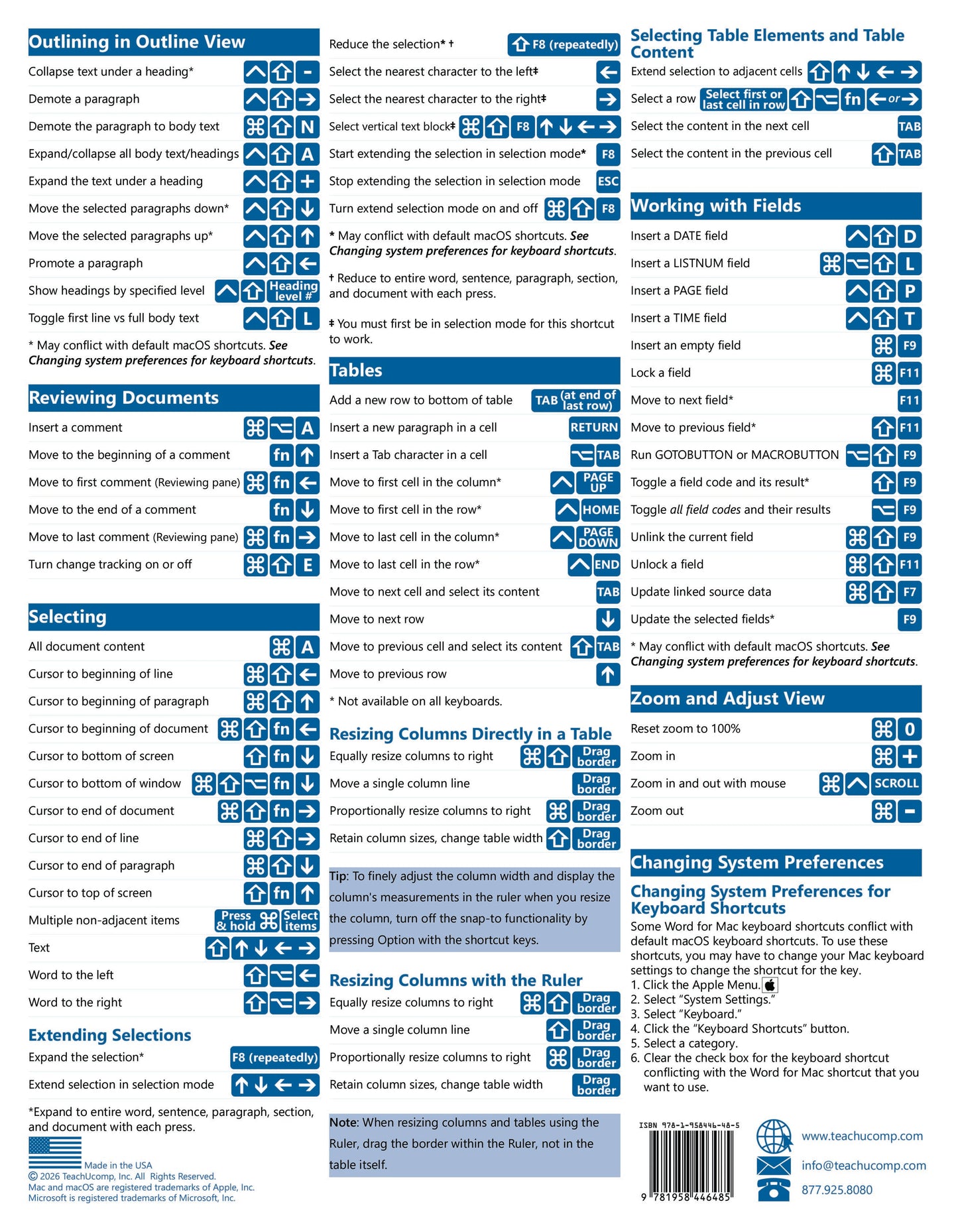 Word (macOS) Keyboard Shortcuts Quick Reference Guide