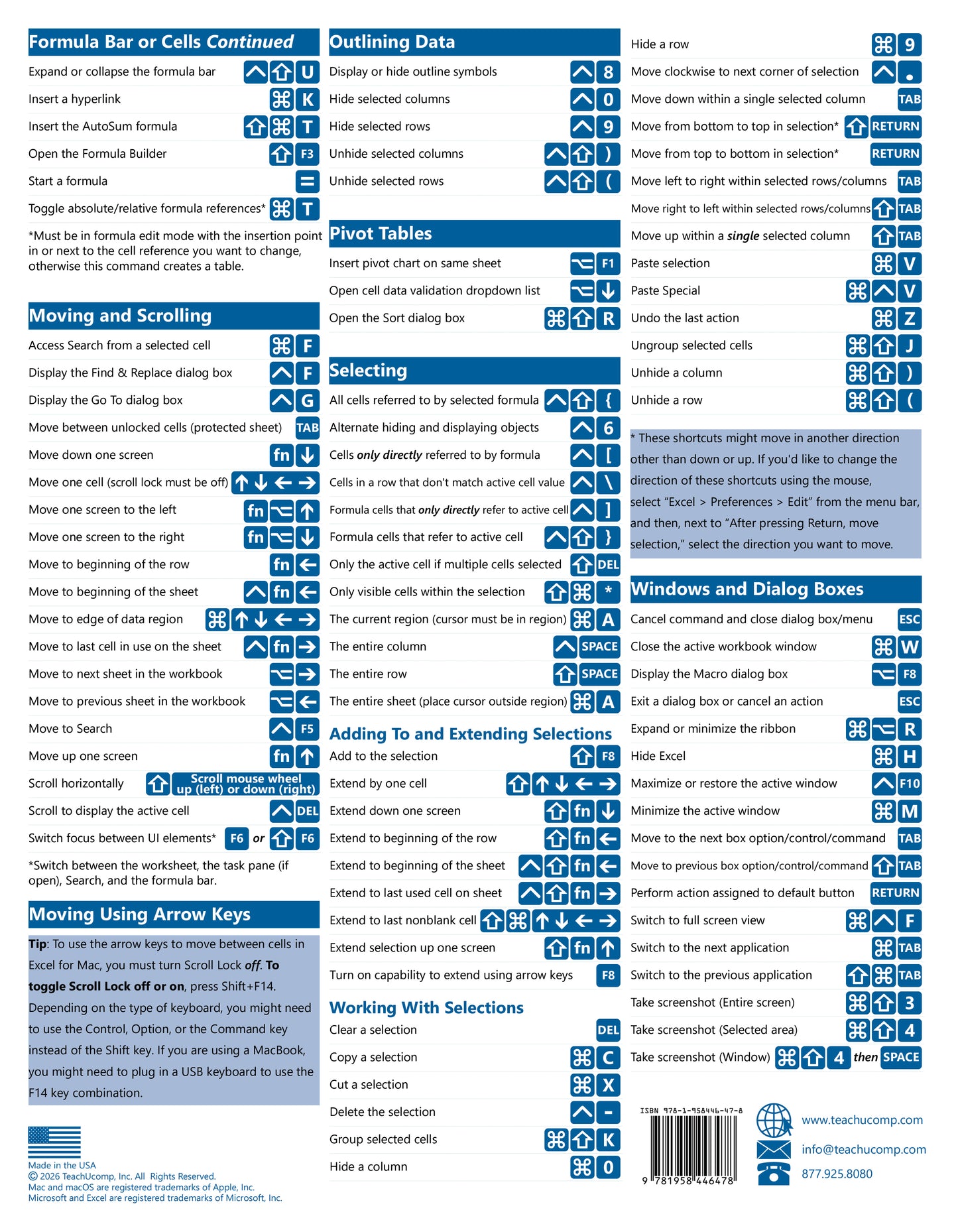 Excel (macOS) Keyboard Shortcuts Quick Reference Guide